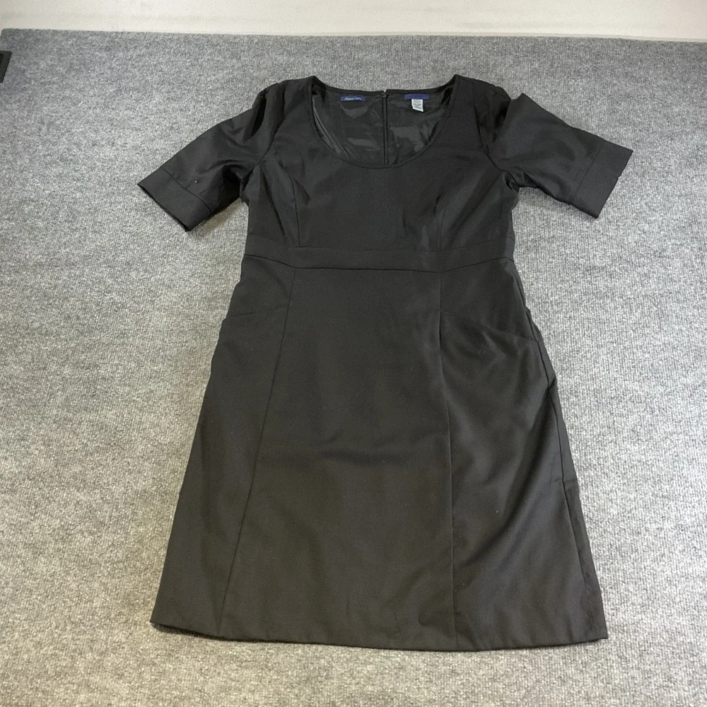 J.Crew Super 120s Wool Sheath Dress Black Short Sleeve Pocket Career Size 14